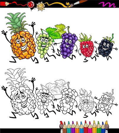 Coloring Book or Page Cartoon Illustration of Black and White Funny Running Fruits for Children Stock Photo - Budget Royalty-Free & Subscription, Code: 400-07759815