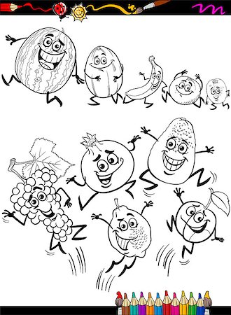 Coloring Book or Page Cartoon Illustration of Black and White Funny Fruits Set for Children Stock Photo - Budget Royalty-Free & Subscription, Code: 400-07759811