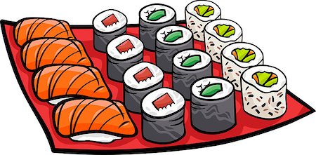 simsearch:400-07759827,k - Cartoon Illustration of Sushi Meal Food Objects Stock Photo - Budget Royalty-Free & Subscription, Code: 400-07759827