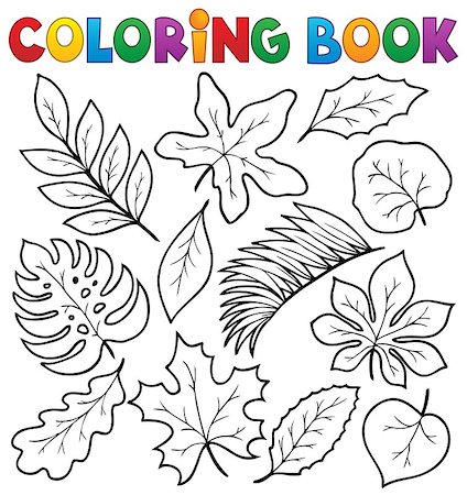 simsearch:400-06639488,k - Coloring book leaves theme 1 - eps10 vector illustration. Photographie de stock - Aubaine LD & Abonnement, Code: 400-07759849