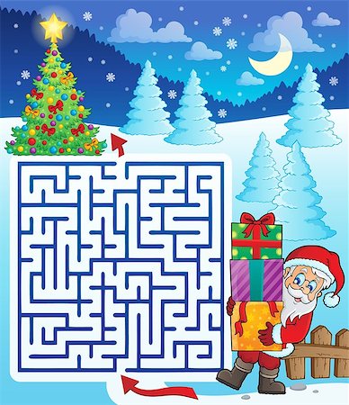 simsearch:400-07221216,k - Maze 3 with Santa Claus and gifts - eps10 vector illustration. Photographie de stock - Aubaine LD & Abonnement, Code: 400-07759874