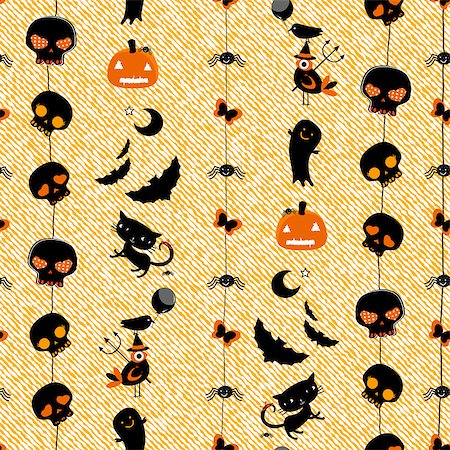 simsearch:400-06881290,k - halloween themed seamless pattern with cute skulls, ghosts, cats, bats, pumpkins etc Stockbilder - Microstock & Abonnement, Bildnummer: 400-07759889