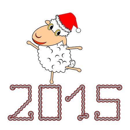 A funny Christmas cartoon sheep. New Year 2015 and Christmas postcard. Vector-art illustration on a white background Stock Photo - Budget Royalty-Free & Subscription, Code: 400-07759971