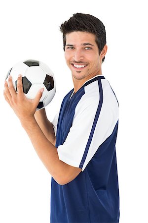 simsearch:400-07624970,k - Smiling football player standing over white background Foto de stock - Super Valor sin royalties y Suscripción, Código: 400-07750721