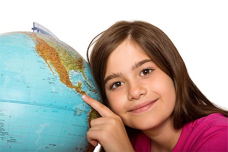 simsearch:400-04633938,k - Cute pupil smiling with globe on white background Stock Photo - Budget Royalty-Free & Subscription, Code: 400-07753189