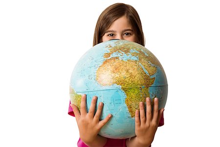 simsearch:400-04633938,k - Cute pupil smiling holding globe on white background Stock Photo - Budget Royalty-Free & Subscription, Code: 400-07753191