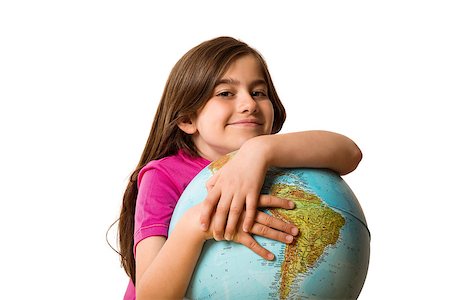 simsearch:400-04633938,k - Cute pupil smiling holding globe on white background Stock Photo - Budget Royalty-Free & Subscription, Code: 400-07753192