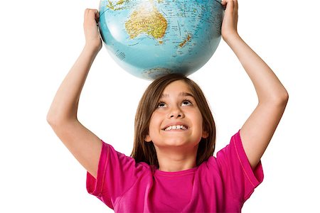 simsearch:400-04633938,k - Cute pupil smiling holding globe on white background Stock Photo - Budget Royalty-Free & Subscription, Code: 400-07753193
