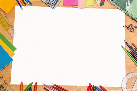 pencils and eraser - Overhead shot of pupils desk with copy space Stock Photo - Budget Royalty-Free & Subscription, Code: 400-07753208