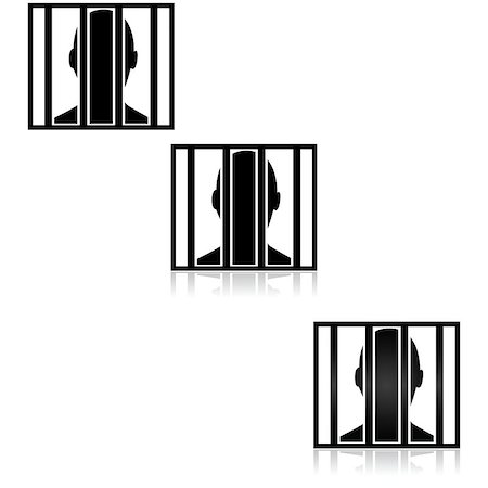 Icon illustration showing the outline of a person behind bars, in three different graphic styles Foto de stock - Super Valor sin royalties y Suscripción, Código: 400-07753345