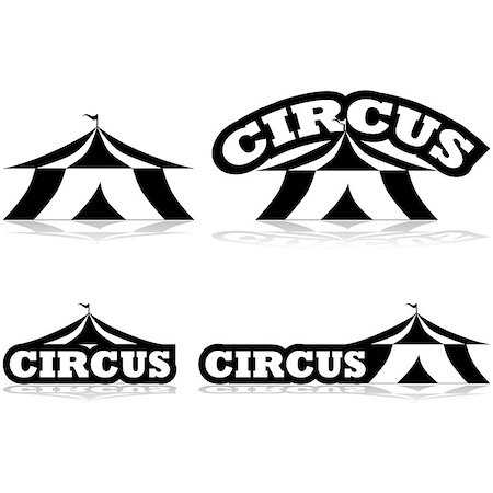 simsearch:400-08291485,k - Collection of black and white icons featuring the word Circus arranged in different ways with a circus tent Photographie de stock - Aubaine LD & Abonnement, Code: 400-07753350