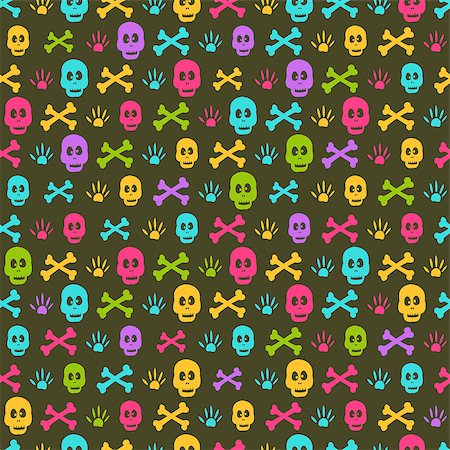 simsearch:400-06084708,k - Dark Halloween Seamless Pattern with Multicolored Skulls. Vector Illustration. Stock Photo - Budget Royalty-Free & Subscription, Code: 400-07753816