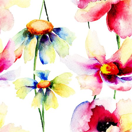 simsearch:400-07291175,k - Floral seamless pattern, watercolor illustration Foto de stock - Super Valor sin royalties y Suscripción, Código: 400-07769894