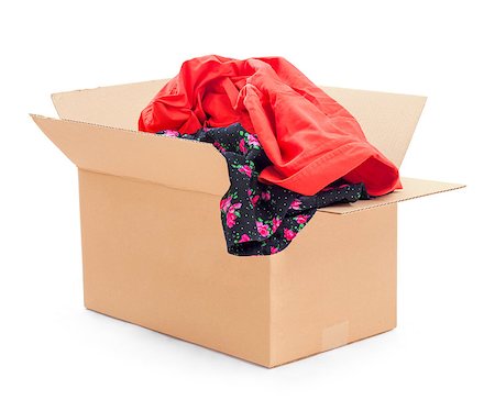 Donation colored clothing in box isolated on white Stock Photo - Budget Royalty-Free & Subscription, Code: 400-07774057