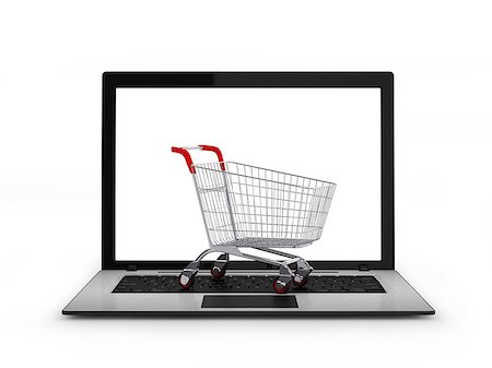 paying for grocery - Laptop with small shopping cart Stock Photo - Budget Royalty-Free & Subscription, Code: 400-07774122