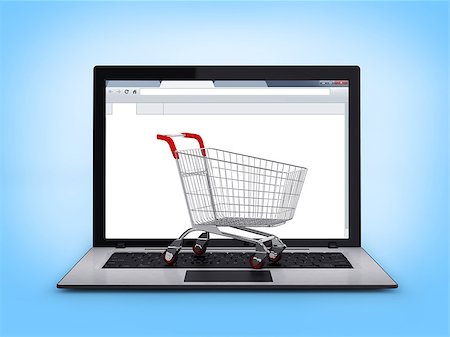 simsearch:400-08529908,k - Laptop with small shopping cart Stock Photo - Budget Royalty-Free & Subscription, Code: 400-07774123