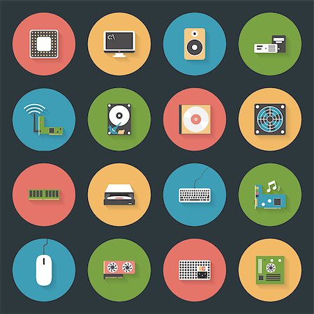 simsearch:400-04313692,k - Computer peripherals and parts flat icons set design vector graphic illustration Fotografie stock - Microstock e Abbonamento, Codice: 400-07774533