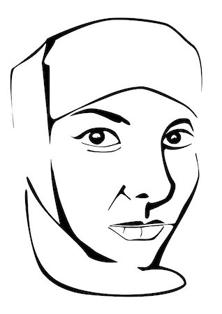Black and white vector picture of muslim woman head without scarf on face. Stockbilder - Microstock & Abonnement, Bildnummer: 400-07774551