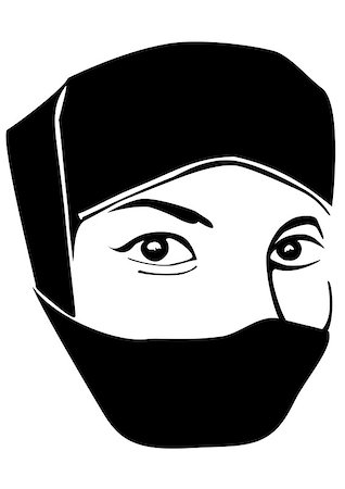 Black and white vector picture of muslim woman head with scarf on face. Stockbilder - Microstock & Abonnement, Bildnummer: 400-07774552