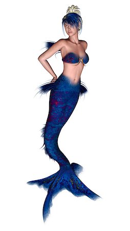 3D digital render of a beautiful blue mermaid isolated on white background Stock Photo - Budget Royalty-Free & Subscription, Code: 400-07774616