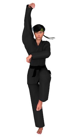 3D digital render of a young woman exercising martial arts isolated on white background Stock Photo - Budget Royalty-Free & Subscription, Code: 400-07774613