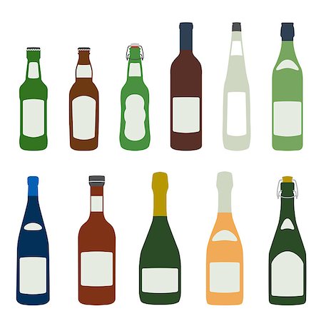 flat design solid colors alcohol bottles icons set Stock Photo - Budget Royalty-Free & Subscription, Code: 400-07774632