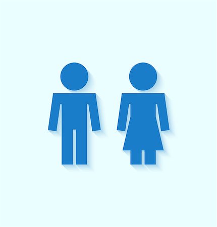 Blue man and woman icons for toilet or restroom sign with shadow. Vector illustration Stock Photo - Budget Royalty-Free & Subscription, Code: 400-07774669