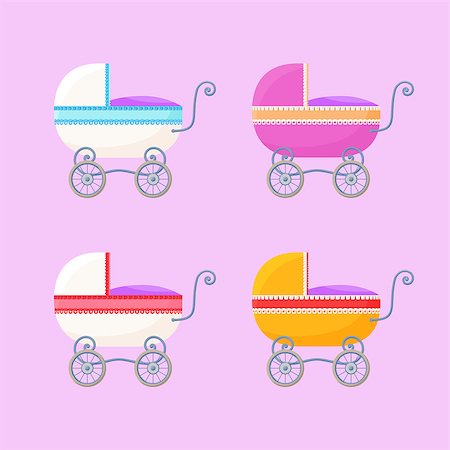 Small vector set with baby-carriages in vintage style. Stock Photo - Budget Royalty-Free & Subscription, Code: 400-07774710