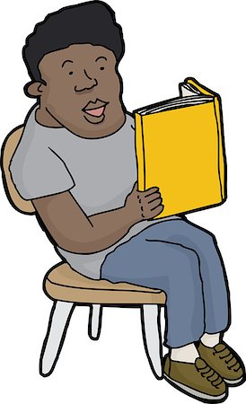 simsearch:400-08013506,k - Happy young person reading blank book in chair Foto de stock - Super Valor sin royalties y Suscripción, Código: 400-07774742