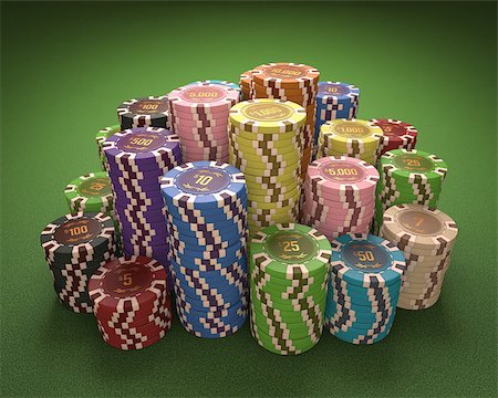 simsearch:400-07775500,k - Colorful chips on a green table. Concept of casino and gambling. Clipping path on the chips. Stock Photo - Budget Royalty-Free & Subscription, Code: 400-07774776