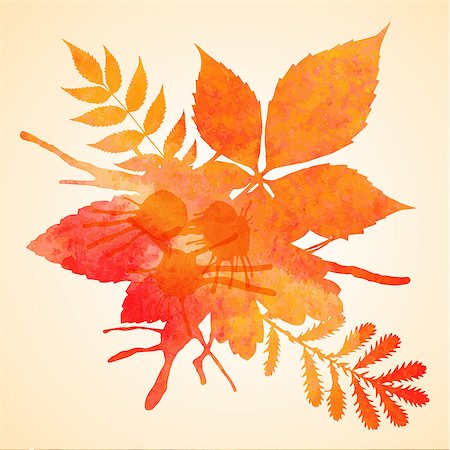 Orange watercolor painted vector autumn foliage background. Also available as a Vector in Adobe illustrator EPS format, compressed in a zip file. The vector version be scaled to any size without loss of quality. Stock Photo - Budget Royalty-Free & Subscription, Code: 400-07774845