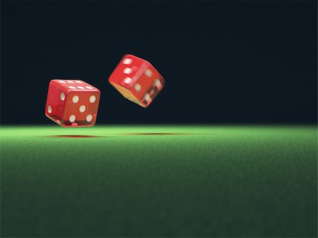 simsearch:400-07775500,k - Two red dice thrown on green table. Your text on the empty space. Stock Photo - Budget Royalty-Free & Subscription, Code: 400-07775097
