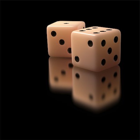 simsearch:400-07775500,k - Two dice casino gambling on black reflective background. Clipping path included. Stock Photo - Budget Royalty-Free & Subscription, Code: 400-07775500
