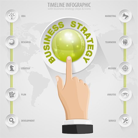 Business Strategy Concept with Buttons, Icons and Hand. Vector Template Stock Photo - Budget Royalty-Free & Subscription, Code: 400-07775531