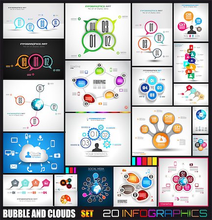 Collection of 20 Infographics with bubbles and clouds. Flat style UI design elements for your business projects, seo diagrams and solution ranking presentazions Stock Photo - Budget Royalty-Free & Subscription, Code: 400-07775871