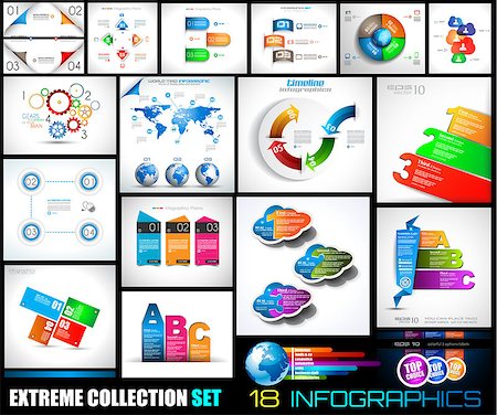 seo - Collection of 18 Infographics for social media and clouds. Flat style UI design elements for your business projects, seo diagrams and solution ranking presentazions Stock Photo - Budget Royalty-Free & Subscription, Code: 400-07775910