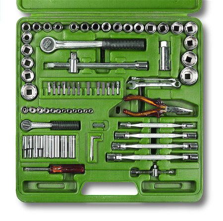 simsearch:700-01792289,k - Mechanic tools kit isolated on white background Fotografie stock - Microstock e Abbonamento, Codice: 400-07776003