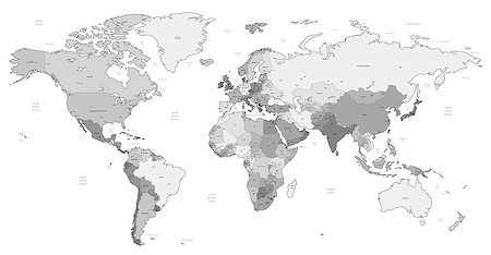 simsearch:400-05294287,k - Detailed World map of gray colors. Vector illustration. Stock Photo - Budget Royalty-Free & Subscription, Code: 400-07776029