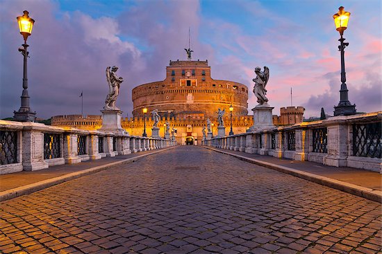 Image of the Castle of Holy Angel and Holy Angel Bridge over the Tiber River in Rome at sunrise. Stock Photo - Royalty-Free, Artist: rudi1976, Image code: 400-07776123