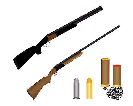 two guns for hunting ammunition and shot on a white background Fotografie stock - Microstock e Abbonamento, Codice: 400-07776369