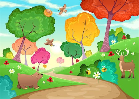 Family of animals in the wood. Cartoon and vector illustration Stock Photo - Budget Royalty-Free & Subscription, Code: 400-07776517