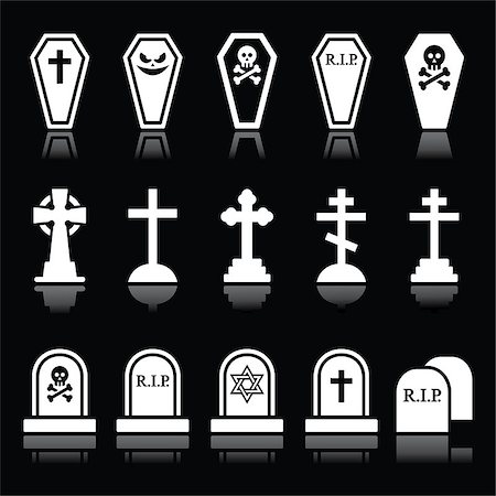 Vector white, icons set isolated on black background - death concept Photographie de stock - Aubaine LD & Abonnement, Code: 400-07776512