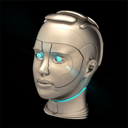 Futuristic cyborg head on the black background Stock Photo - Budget Royalty-Free & Subscription, Code: 400-07776592