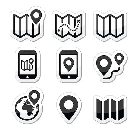 Map and navigation vector icons set isolated on white Stock Photo - Budget Royalty-Free & Subscription, Code: 400-07776673