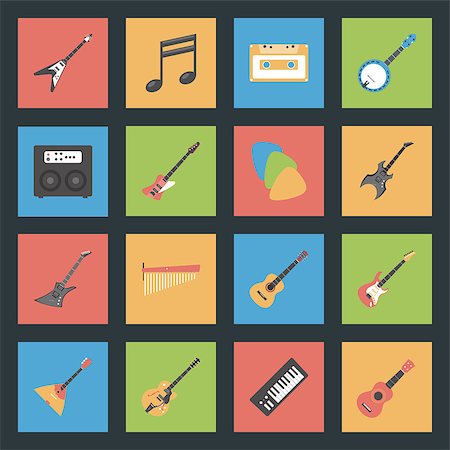 Musical Instruments flat icons set vector graphic illustration Stock Photo - Budget Royalty-Free & Subscription, Code: 400-07776862