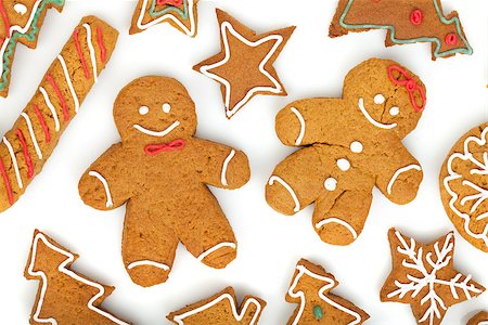 simsearch:400-05746007,k - Homemade various christmas gingerbread cookies on white background Stockbilder - Microstock & Abonnement, Bildnummer: 400-07776937