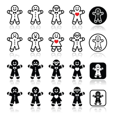 Vector icons set of gingerbread man for Xmas isolated on white Stock Photo - Budget Royalty-Free & Subscription, Code: 400-07777092