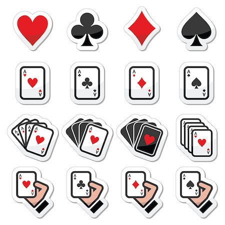 simsearch:400-05112861,k - Vector icons set of cards - hearts, diamonds, spades and clubs isolated on white Stockbilder - Microstock & Abonnement, Bildnummer: 400-07777851