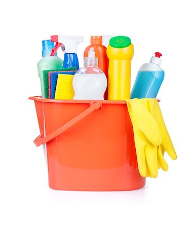 simsearch:659-06185563,k - Plastic bucket with cleaning supplies on white background Foto de stock - Super Valor sin royalties y Suscripción, Código: 400-07779329