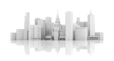 3d city isolated on mirror floor Photographie de stock - Aubaine LD & Abonnement, Code: 400-07779389